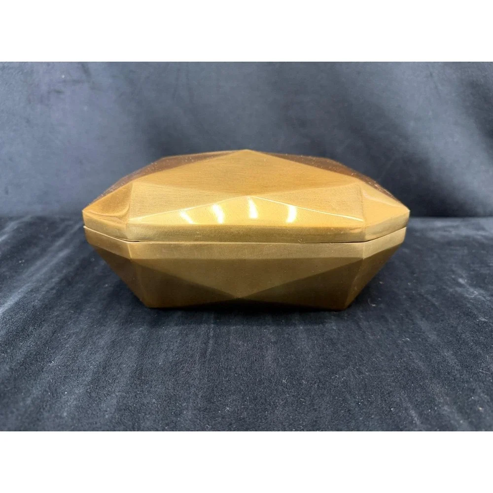 Gold Toned Cast Iron Lidded Small Storage Box Decor Diamond Jewelry Junk Candy